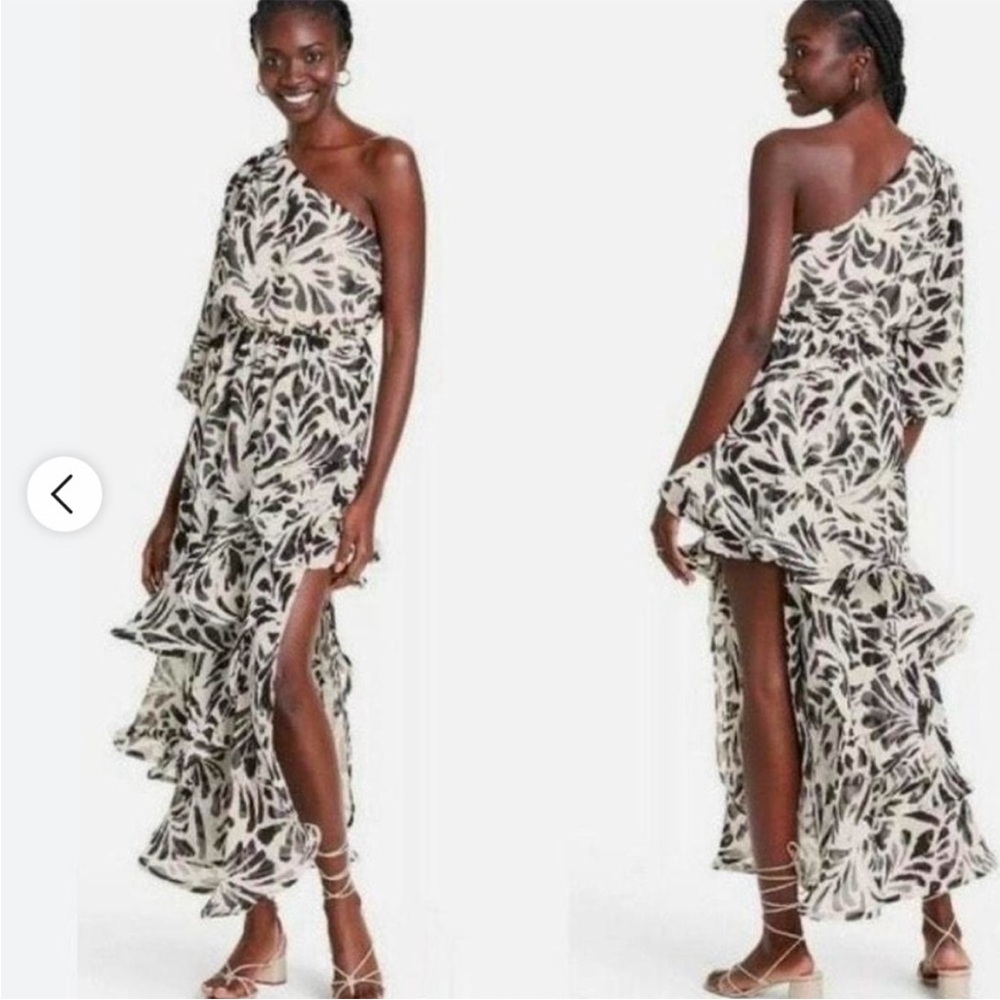 Alexis x Target Botanical One Shoulder Ruffle Maxi Dress Black Womens L